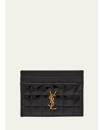 Saint Laurent Cassandre Ysl Card Case In Quilted Patent Leather - Black