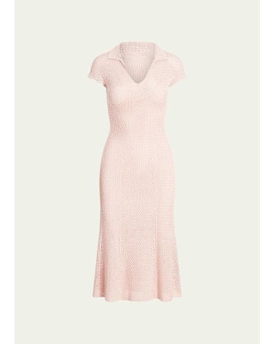Ralph Lauren Collection Cap-sleeve Crochet Knit Midi Polo Dress - Pink