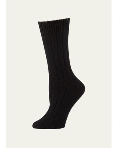 Neiman Marcus Cashmere Ribbed Socks - Black