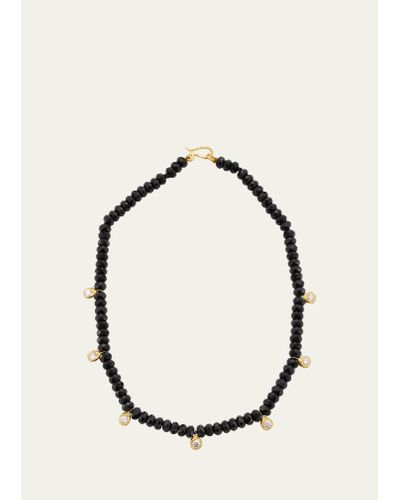 Elhanati Ramona Necklace In 18k Solid Yellow Gold With Black Spinel And Top Wesselton Vvs Diamonds - Metallic