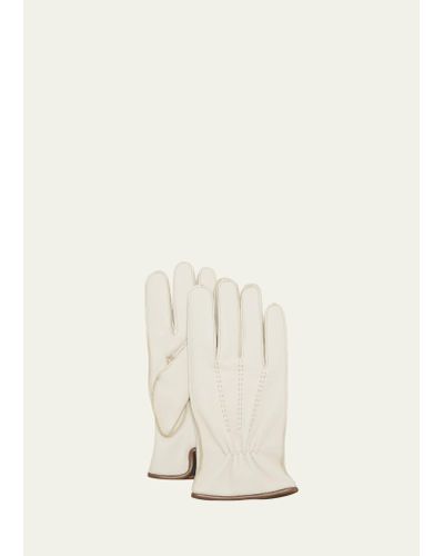 Bergdorf Goodman Cashmere-lined Deerskin Leather Gloves - Natural