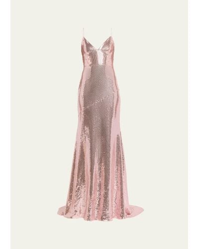 Alex Perry Paneled Sequined Gown - Pink