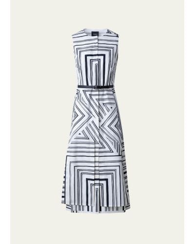 Akris Poplin Lizzi's Lines Printed Midi Dress With Belt - White