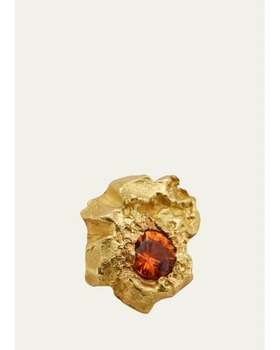 Elhanati Single Rock Earrings In 18k Solid Yellow Gold With 3.75mm Orange Sapphires - Multicolor
