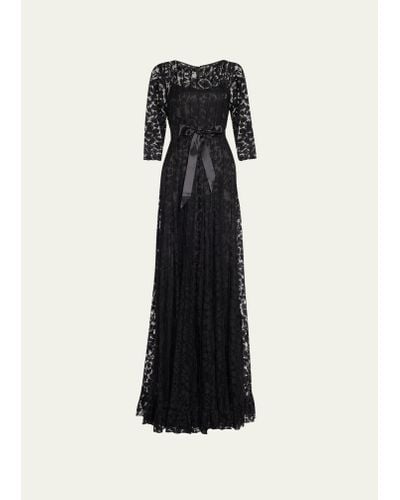 Teri Jon 3/4-sleeve Lace Overlay Gown - Black