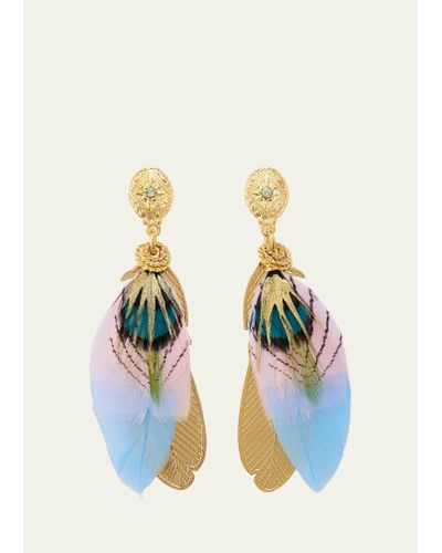 Gas Bijoux Sao Feather Drop Earrings - Blue