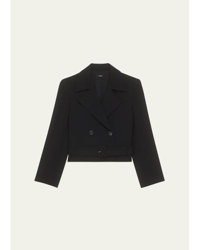 Theory Double-breasted Admiral Crepe Crop Trench Coat - Black