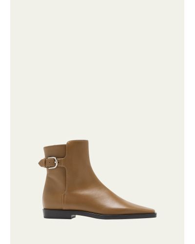 Totême Leather Belted Ankle Boots - Natural