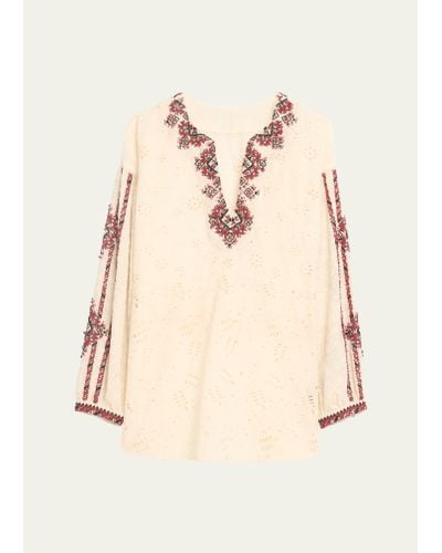 Fortela Broderie Anglaise Beaded Blouse - Natural