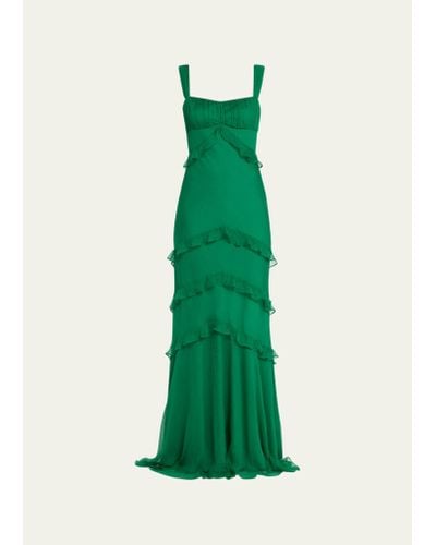 Saloni Chandra Floral Ruffled Gown - Green