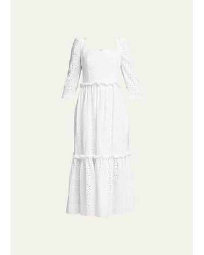 Cara Cara Blue Hill Embroidered Midi Dress - White
