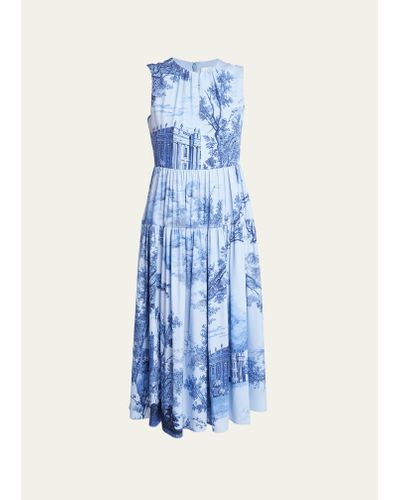 Erdem Floral-print Sleeveless Tiered Midi Dress - Blue