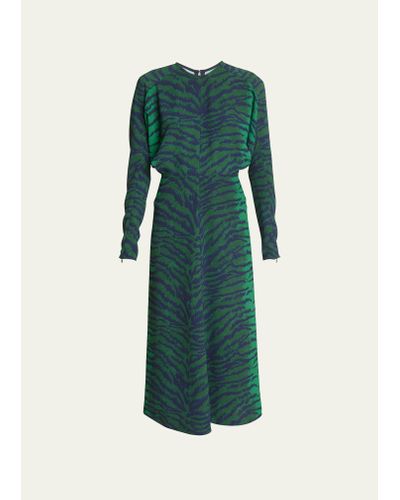 Victoria Beckham Tiger-print Dolman Sleeve Midi Dress - Green