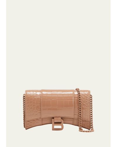 Balenciaga Hourglass Croc-embossed Wallet On Chain - Natural