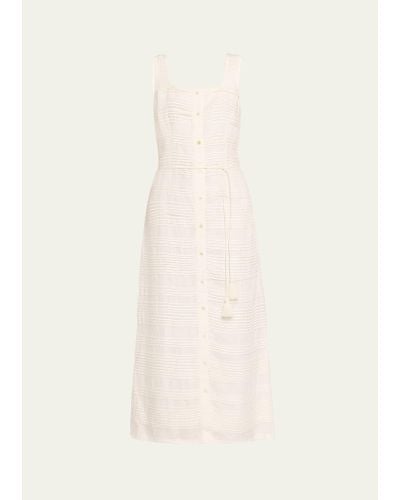 Hannah Artwear Paloma Square-neck Sleeveless Linen Midi Dress - Natural
