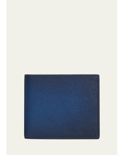 Santoni Saffiano Leather Bifold Wallet - Blue