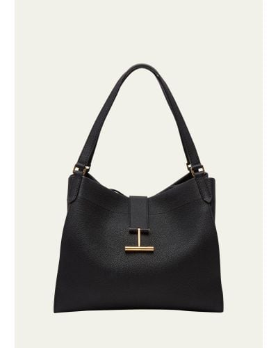 Tom Ford Tara Large Tote In Grained Leather - Black