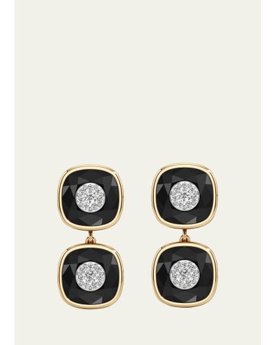 Bhansali 18k Yellow Gold One Collection Double Cushion Bezel Onyx And Diamond Earrings - Black