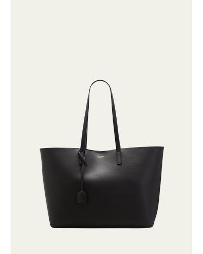 Saint Laurent Shopping Bag East-west Tote In Smooth Leather - Black