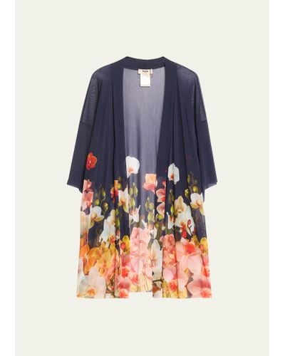 Fuzzi Open-front Floral-print Tulle Cardigan - Blue