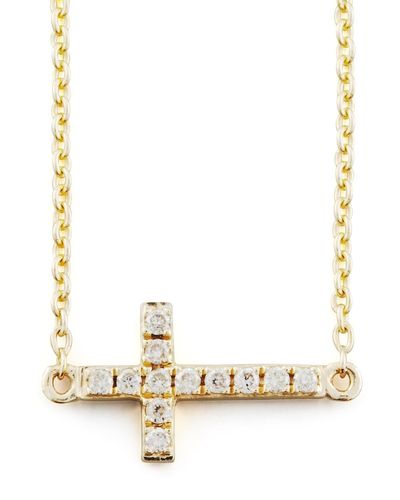 Sydney Evan Small Gold Pave Diamond Cross Necklace - Metallic
