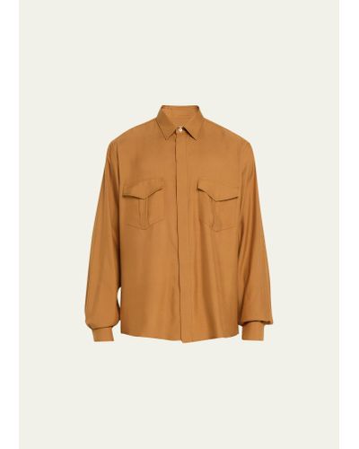 Bally Double-pocket Silk Twill Military Shirt - Natural