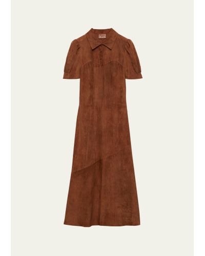 Prada Suede Collared Midi Dress - Brown