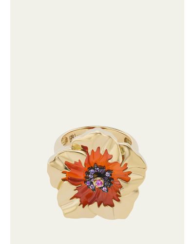 Brent Neale 18k Yellow Gold Carnelian Hibiscus Ring With Sapphire And Amethyst - White