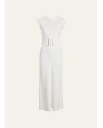 Another Tomorrow Belted Bias Midi Dress - White