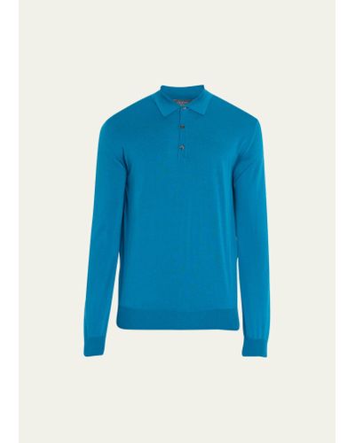 Bergdorf Goodman Superfine Merino Polo Sweater - Blue