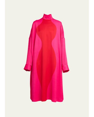 Ferragamo Bicolor Stretch Satin Midi Dress - Pink