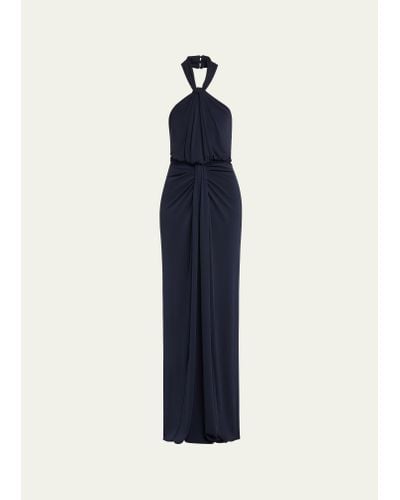 Cinq À Sept Kaily Backless Draped Halter Gown - Blue