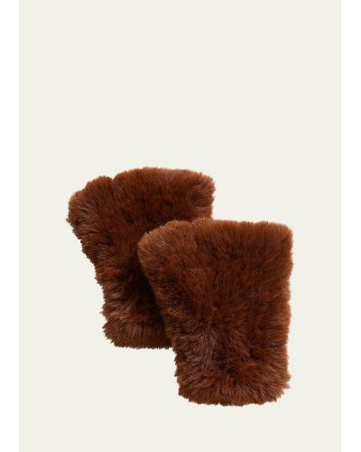 Surell Faux Fur Knitted Fingerless Mittens - Brown