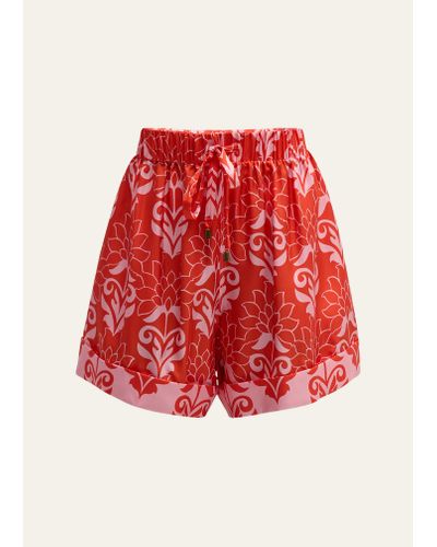 Figue Coppins Printed Silk Shorts - Red