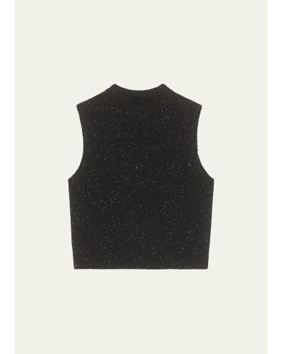 Theory Shrunken Wool Cashmere Donegal Knit Sweater Vest - Black