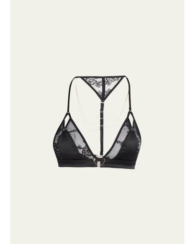LIVY Lilas Chain-embellished Lace & Silk Bralette - Black