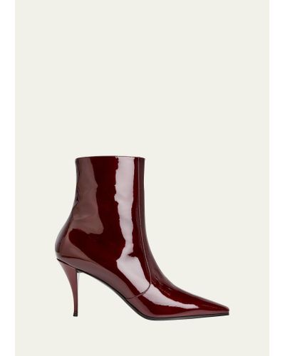 Saint Laurent Violet 90 Glossy Leather Zip Ankle Boots - Red
