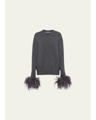 Prada Feathered-cuff Cashmere Sweater - Blue