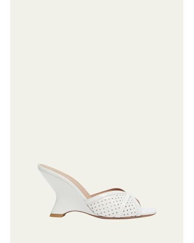 Malone Souliers Perla Perforated Patent Wedge Slide Sandals - Natural