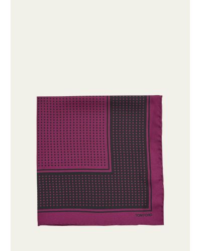 Tom Ford Printed Silk Pocket Square - Purple