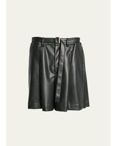Sacai Belted Faux Leather Pleated-back Shorts - Black