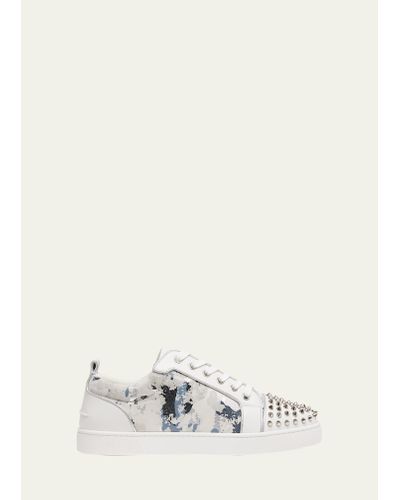 Christian Louboutin Louis Junior Spike-toe Leather Low-top Sneakers - Natural