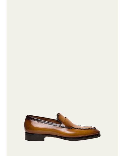 Santoni Limited Edition Pierce Leather Penny Loafers - Natural