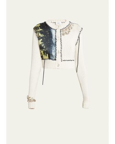 Erdem Cropped Button-front Cardigan With Crystal And Embroidered Detail - White