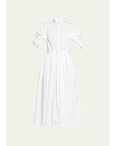 Alexander McQueen Ruched Puff-sleeve Button-front Midi Dress - White