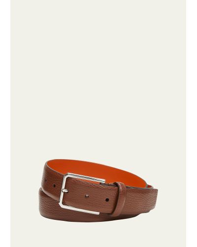 Santoni Grained Leather Belt - Brown