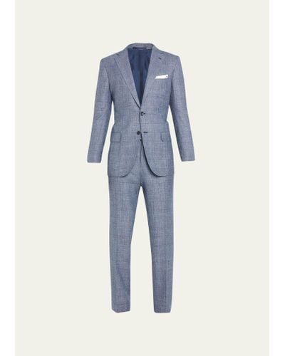 Kiton Textured Plaid Suit - Blue
