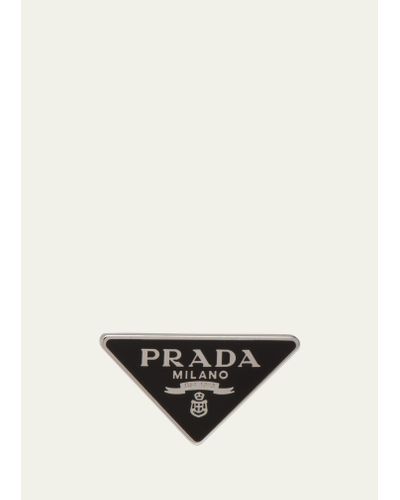 Prada Enamel Triangle Logo Clip Earring - White