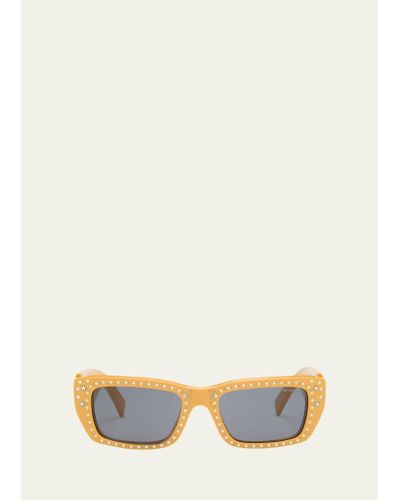 Moncler X Palm Angels Crystal-encrusted Acetate Rectangle Sunglasses - White