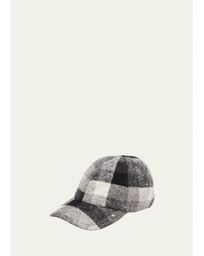 Bergdorf Goodman Plaid-print Wool Baseball Cap - White